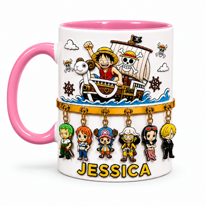 Personalized Straw Hat Anime Mug – Custom Name Pirates Crew Gift