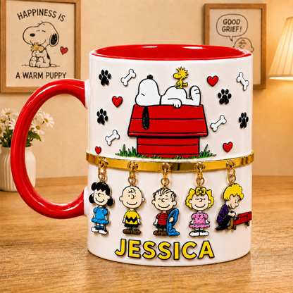Personalized Cute Cartoon Dog Mug – Custom Name Dog & Friends Coffee Cup, Unique Gift for Her