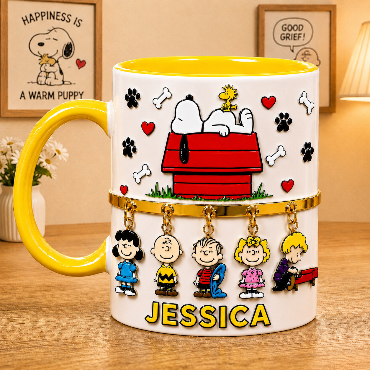 Personalized Cute Cartoon Dog Mug – Custom Name Dog & Friends Coffee Cup, Unique Gift for Her