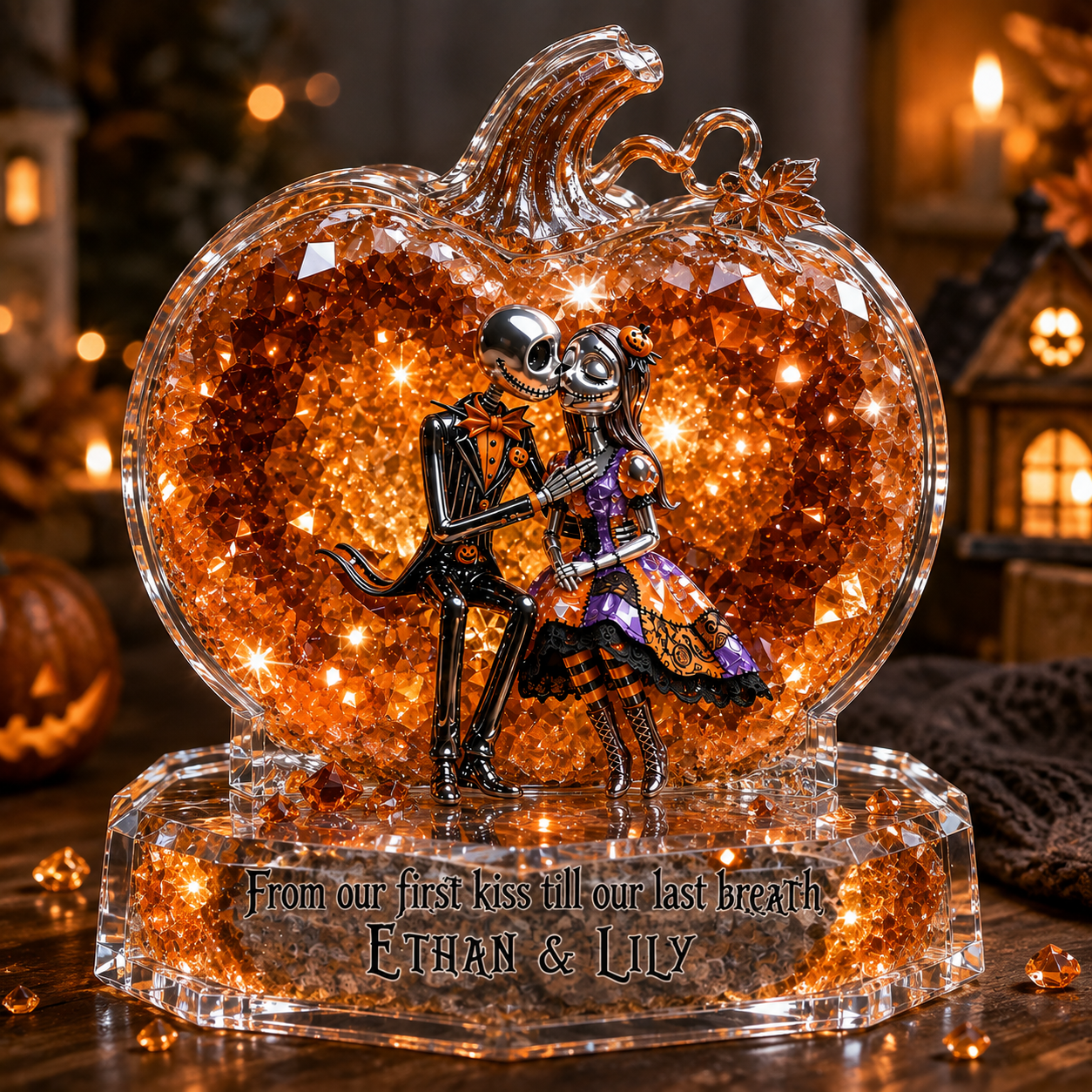 Personalized Skeleton Couple - Halloween Nightmare Custom Shaped Acrylic Plaque