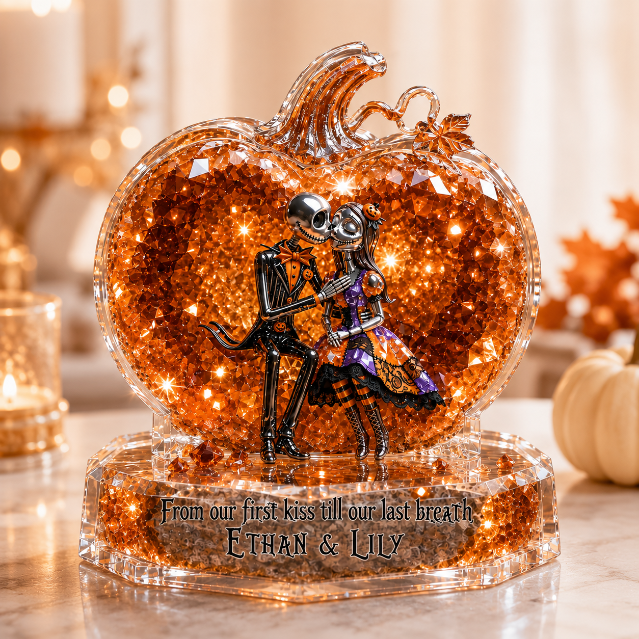 Personalized Skeleton Couple - Halloween Nightmare Custom Shaped Acrylic Plaque