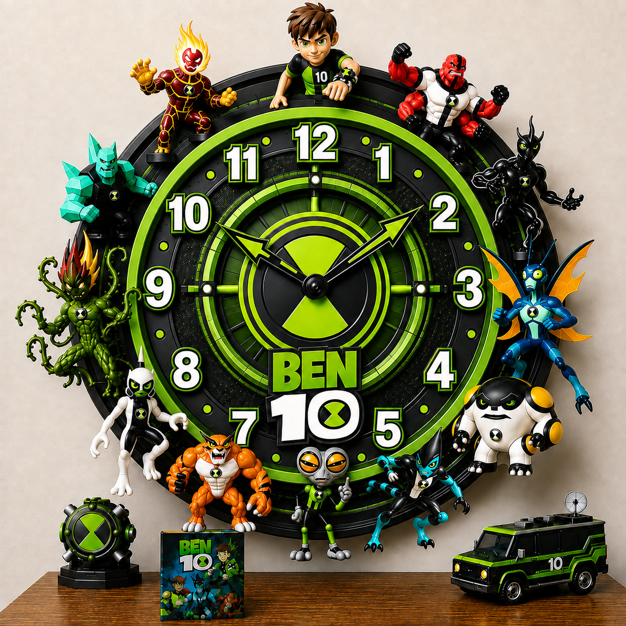 Alien Transformers Acrylic Hanging Wall Clock -Personalize Green Sci-Fi Character Clock