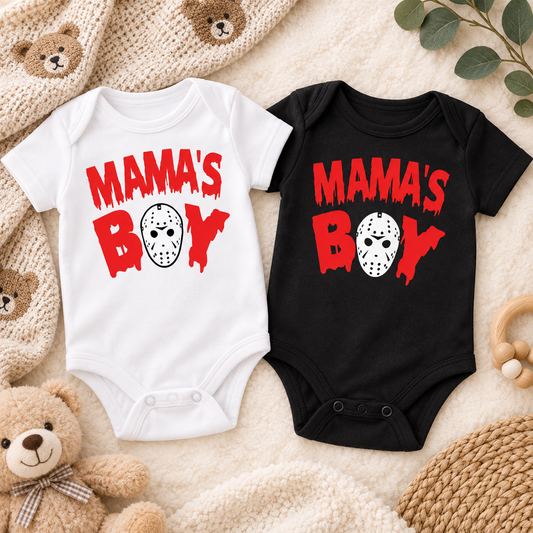 Mama’s Boy Horror Baby Bodysuit – Spooky Halloween Infant Outfit