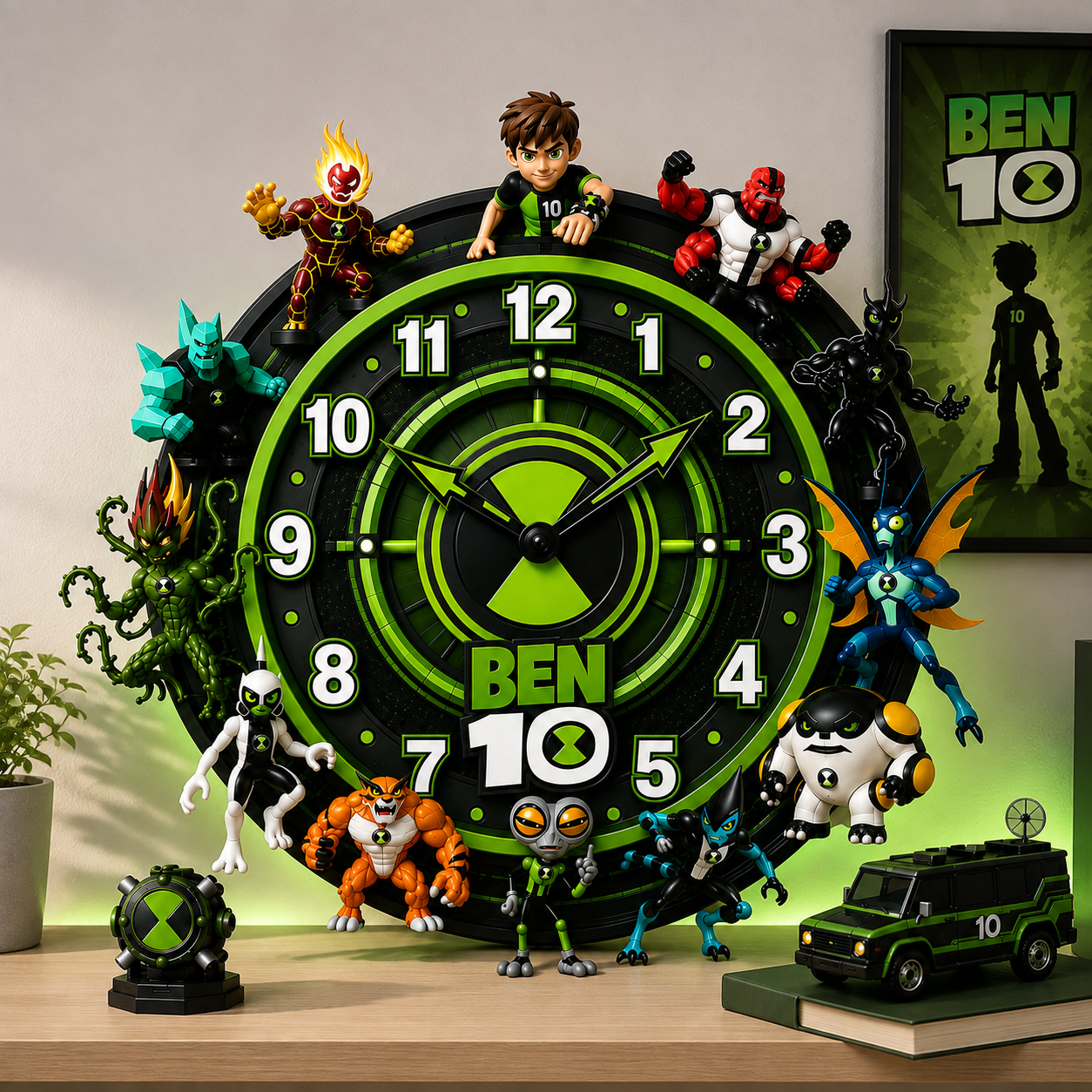 Alien Transformers Acrylic Hanging Wall Clock -Personalize Green Sci-Fi Character Clock