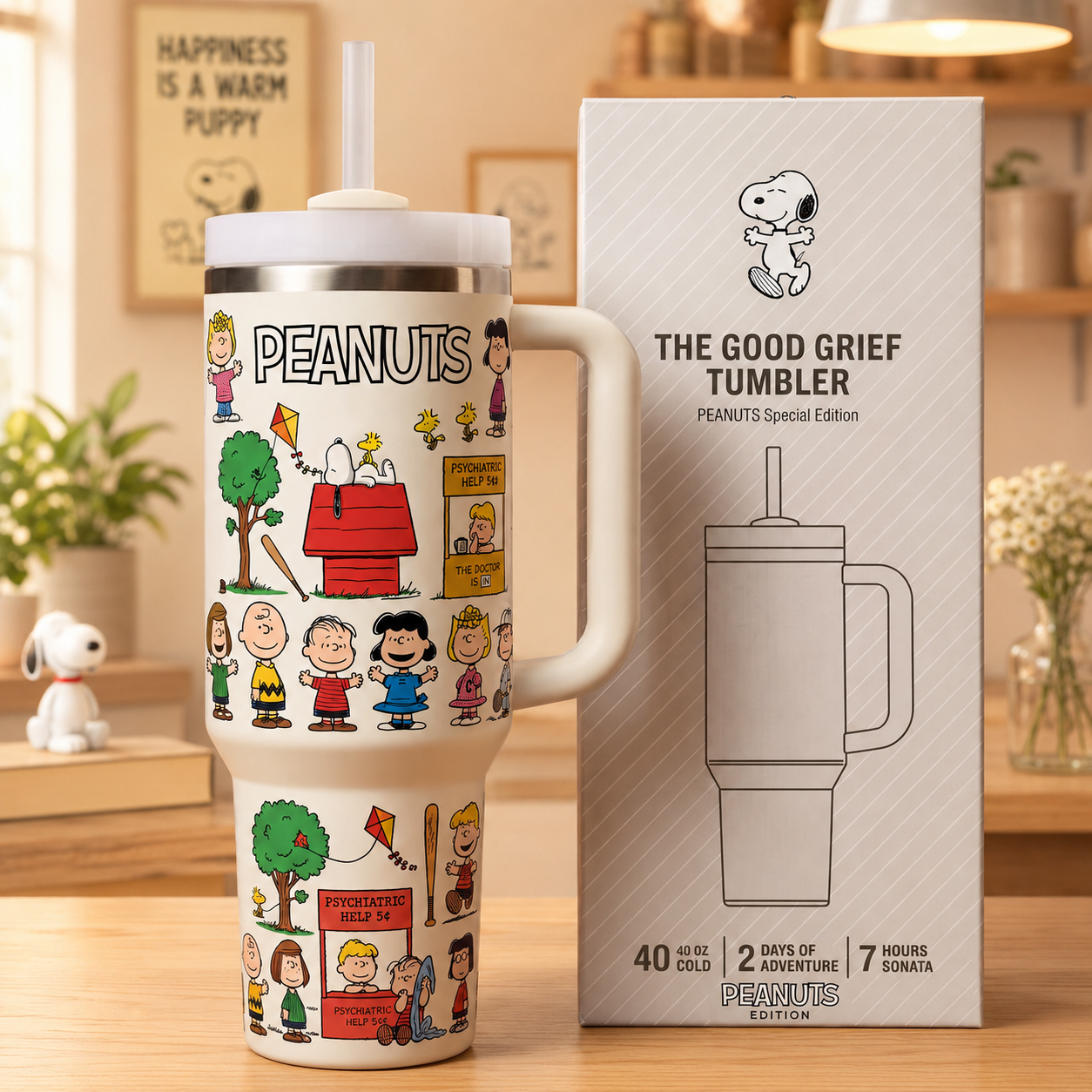 Cute Beagle & Friends Tumbler – Cartoon Insulated Cup with Handle