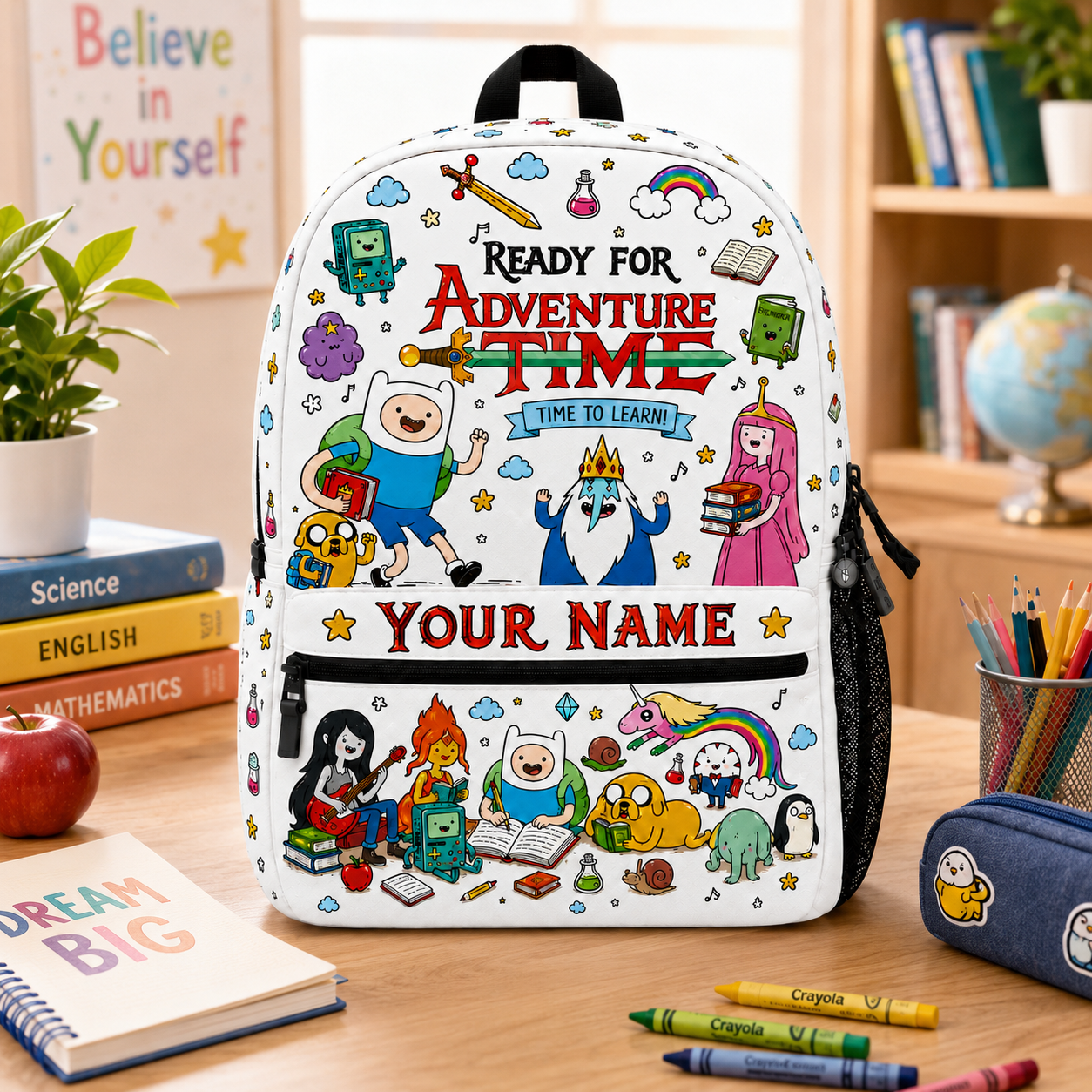 Personalized Cartoon Adventure Backpack – Custom Name Fantasy School Bag Gift