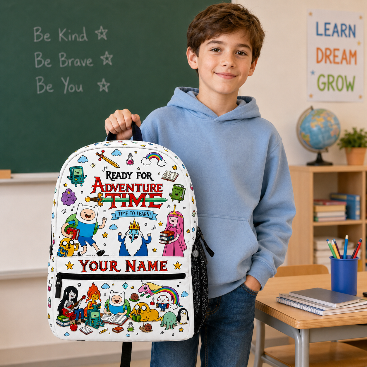 Personalized Cartoon Adventure Backpack – Custom Name Fantasy School Bag Gift