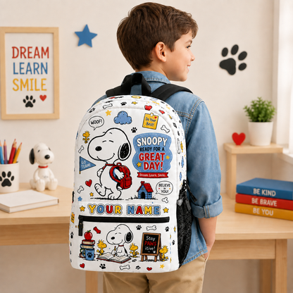 Cartoon Dog Backpack, Cute School Bookbag with Paw Print Design