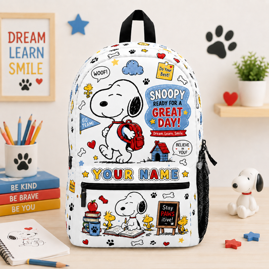 Cartoon Dog Backpack, Cute School Bookbag with Paw Print Design