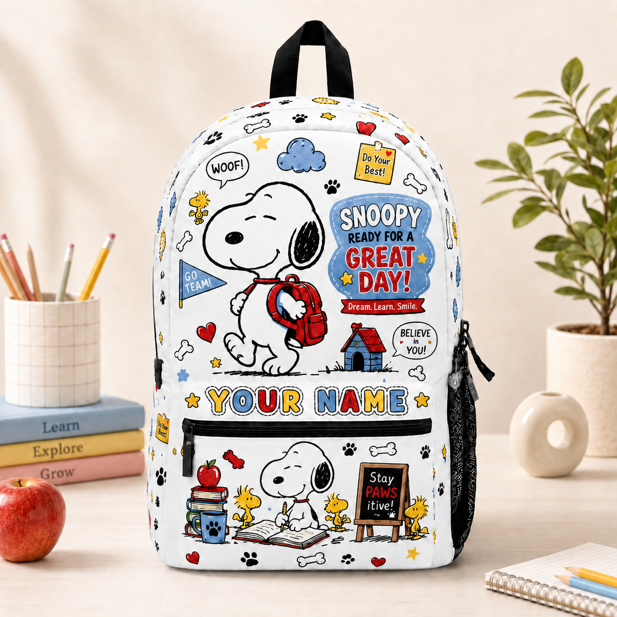 Cartoon Dog Backpack, Cute School Bookbag with Paw Print Design