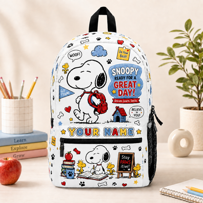 Cartoon Dog Backpack, Cute School Bookbag with Paw Print Design