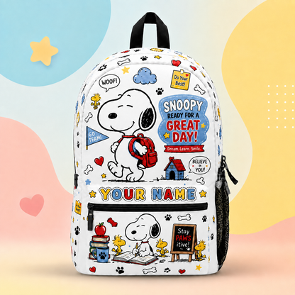 Cartoon Dog Backpack, Cute School Bookbag with Paw Print Design