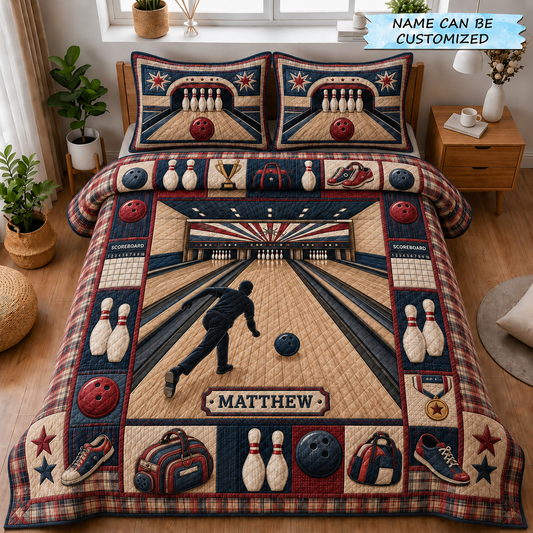 Personalized Bowling Quilt Set – Custom Name Gift for Bowlers