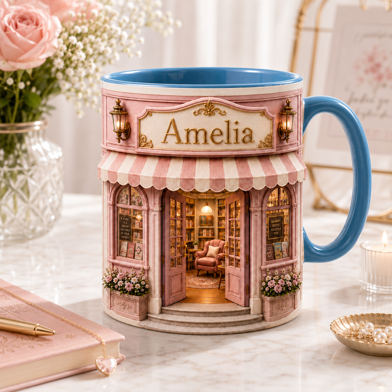 Personalized Book Lover Mug – Custom Bookshop Coffee Mug with Name