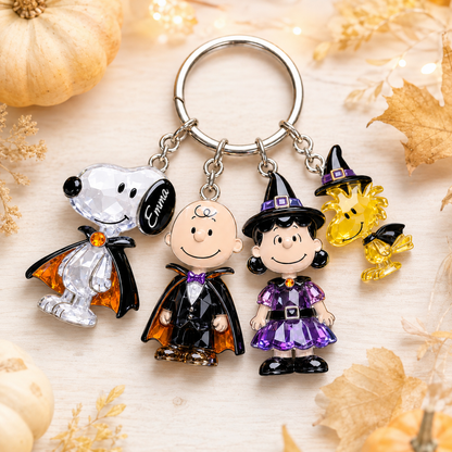 Halloween Comic Friends Keychain - Personalized Puppy Keychain With Charms