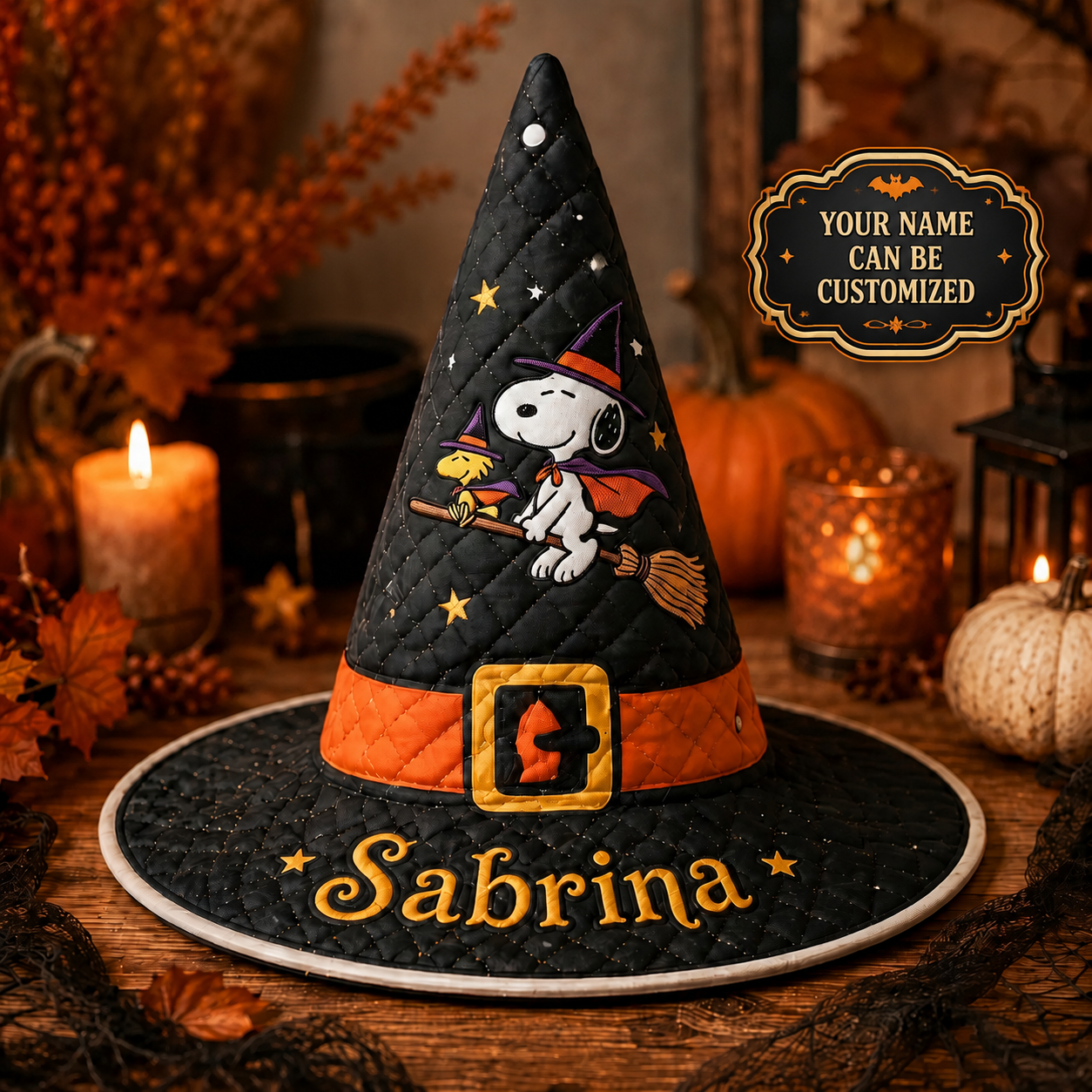 Spooky Beagle - Personalized Halloween Character Quilt Witch Hat