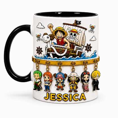 Personalized Straw Hat Anime Mug – Custom Name Pirates Crew Gift