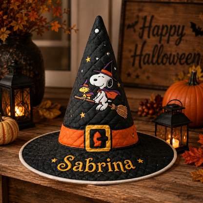 Spooky Beagle - Personalized Halloween Character Quilt Witch Hat