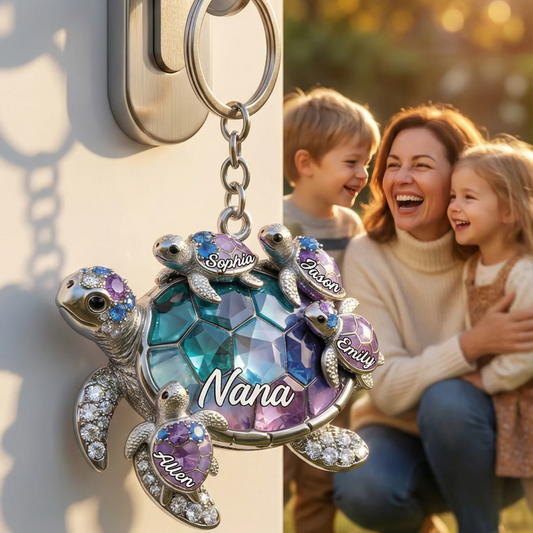 Personalized Grandma/Mom Turtle Keychain - Gift For Mom and Grandma
