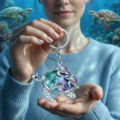 Personalized Grandma/Mom Turtle Keychain - Gift For Mom and Grandma