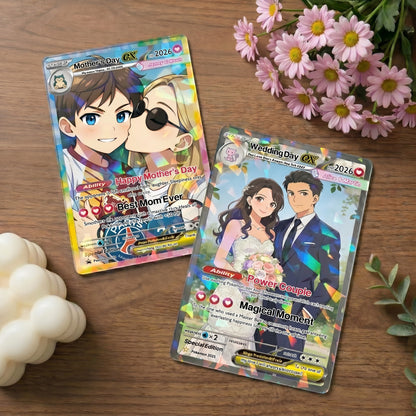 Custom PKM -Inspired Couple Keepsake Wedding & Anniversary Photo to Holo Card