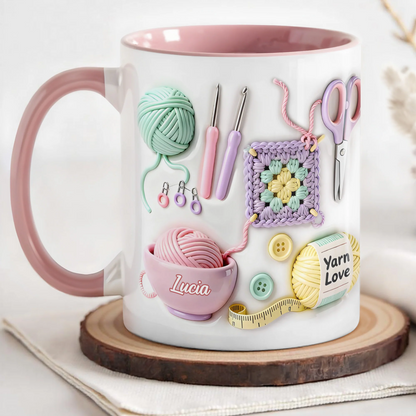 Yarn Balls And Crochet Hooks, Personalized Custom Accent Mug, Gift For Crafters