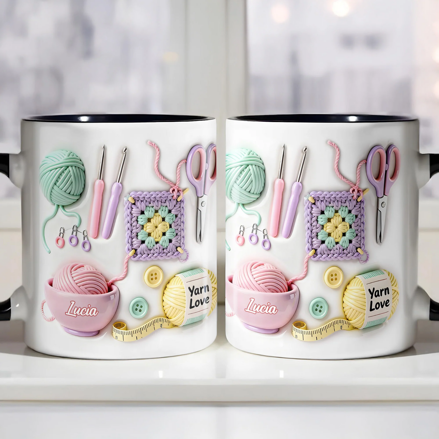 Yarn Balls And Crochet Hooks, Personalized Custom Accent Mug, Gift For Crafters