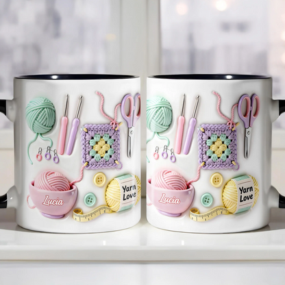 Yarn Balls And Crochet Hooks, Personalized Custom Accent Mug, Gift For Crafters