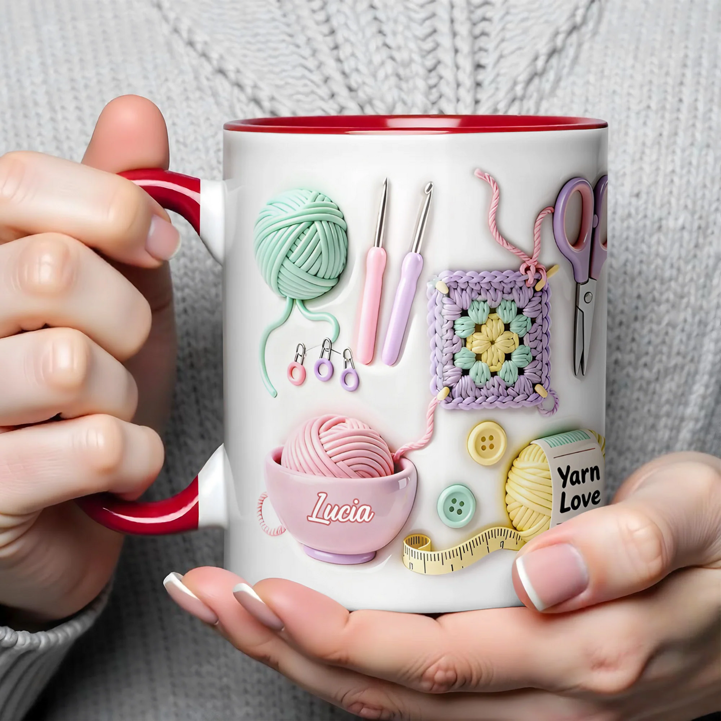 Yarn Balls And Crochet Hooks, Personalized Custom Accent Mug, Gift For Crafters