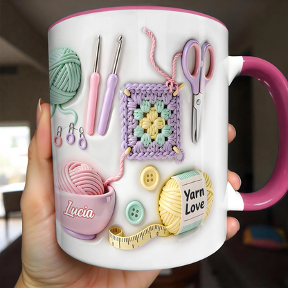 Yarn Balls And Crochet Hooks, Personalized Custom Accent Mug, Gift For Crafters