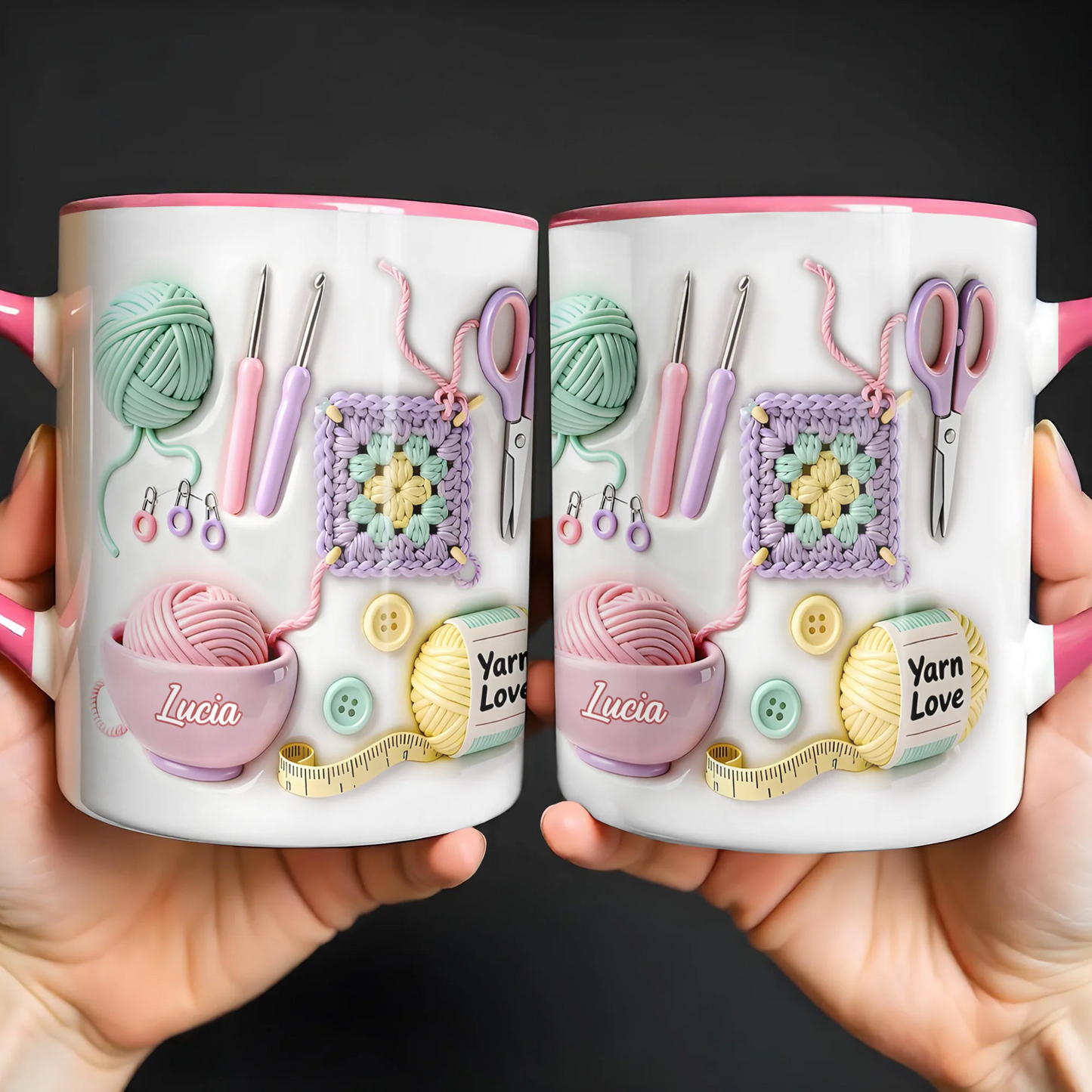 Yarn Balls And Crochet Hooks, Personalized Custom Accent Mug, Gift For Crafters