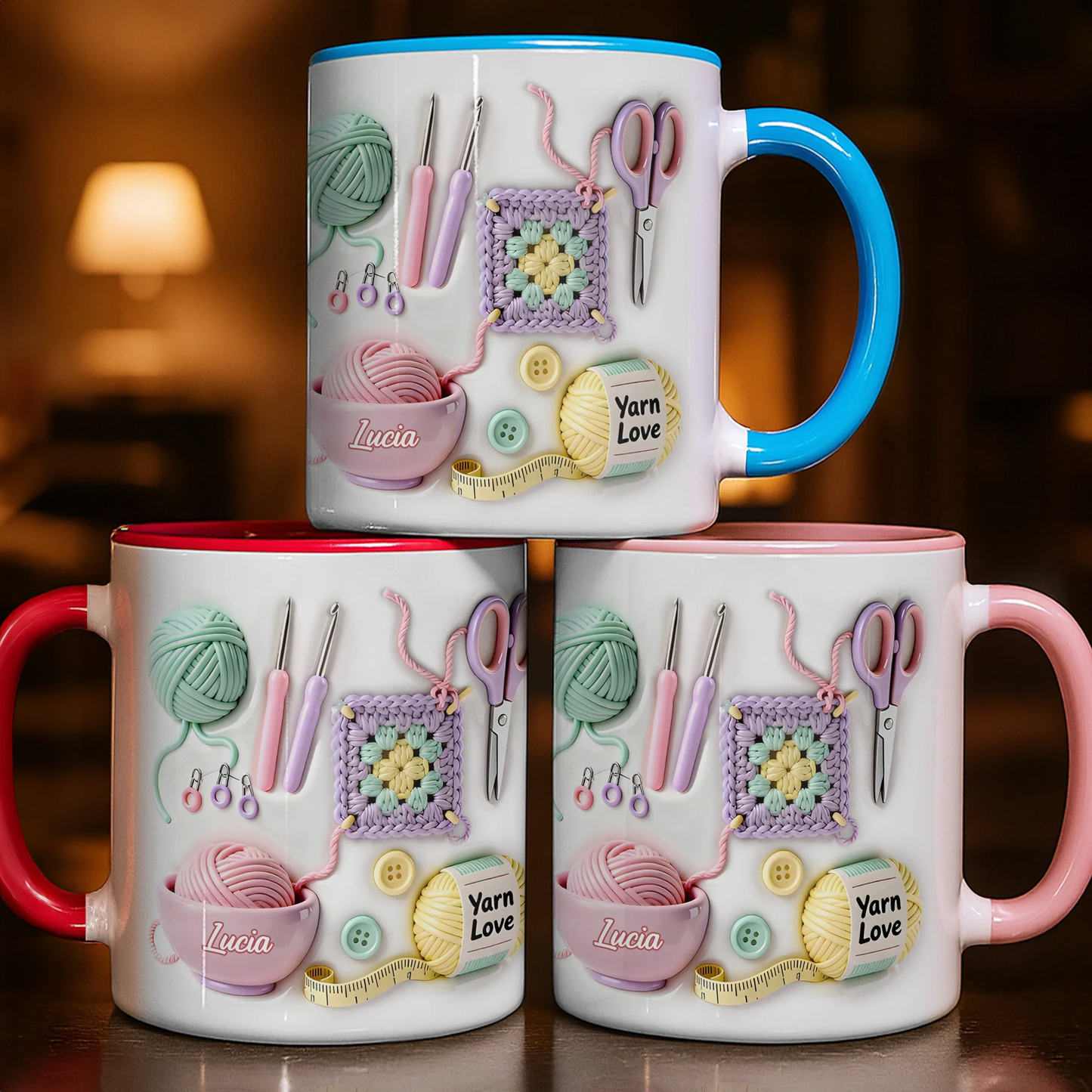 Yarn Balls And Crochet Hooks, Personalized Custom Accent Mug, Gift For Crafters