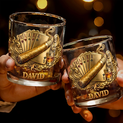 Victory Playing Cards Cigar, Whiskey Glass, Gift For Dad And Poker Lovers