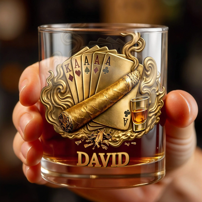 Victory Playing Cards Cigar, Whiskey Glass, Gift For Dad And Poker Lovers