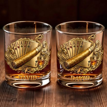 Victory Playing Cards Cigar, Whiskey Glass, Gift For Dad And Poker Lovers
