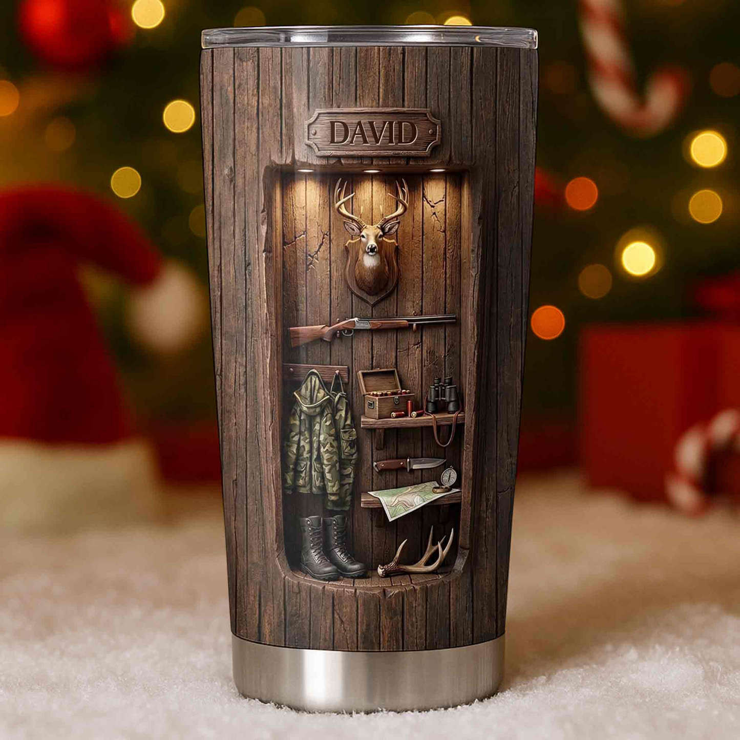 Personalized Hunting Tumbler - Custom Deer Wood Cabin Travel Tumbler
