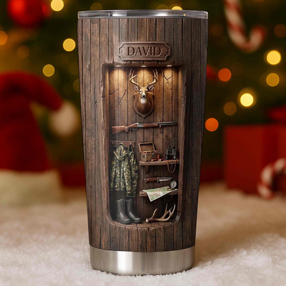 Personalized Hunting Tumbler - Custom Deer Wood Cabin Travel Tumbler