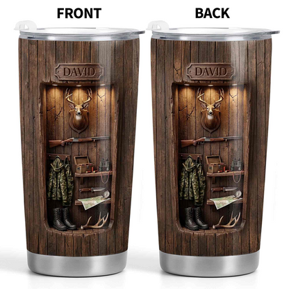 Personalized Hunting Tumbler - Custom Deer Wood Cabin Travel Tumbler
