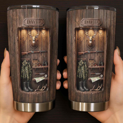 Personalized Hunting Tumbler - Custom Deer Wood Cabin Travel Tumbler