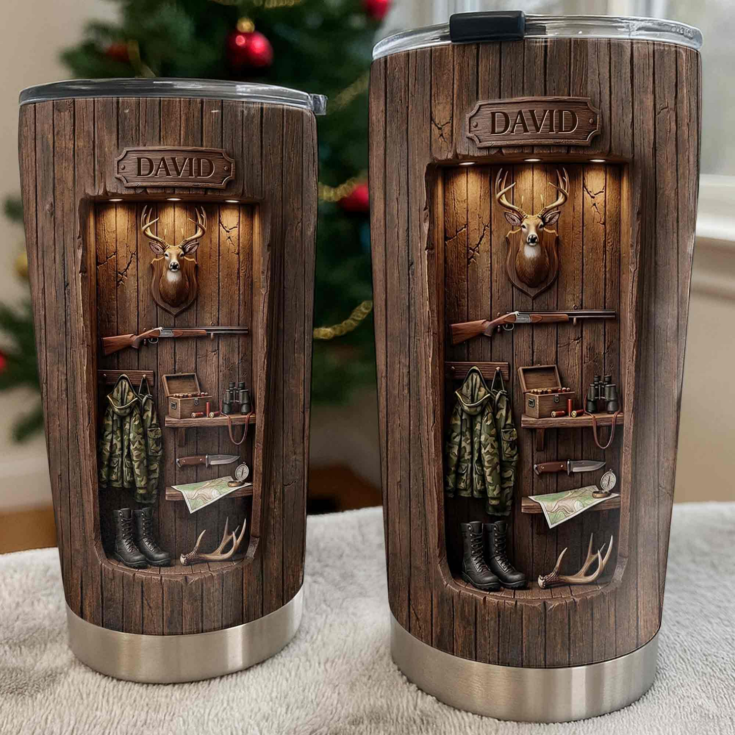 Personalized Hunting Tumbler - Custom Deer Wood Cabin Travel Tumbler