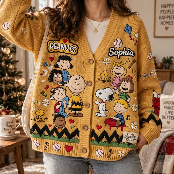 Happy Friends Together Custom Name Gifts For Her - Personalized Knitted Cardigan