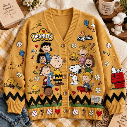 Happy Friends Together Custom Name Gifts For Her - Personalized Knitted Cardigan