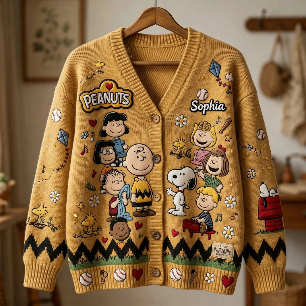 Happy Friends Together Custom Name Gifts For Her - Personalized Knitted Cardigan
