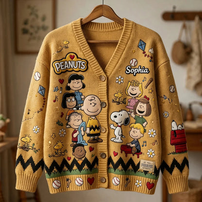 Happy Friends Together Custom Name Gifts For Her - Personalized Knitted Cardigan