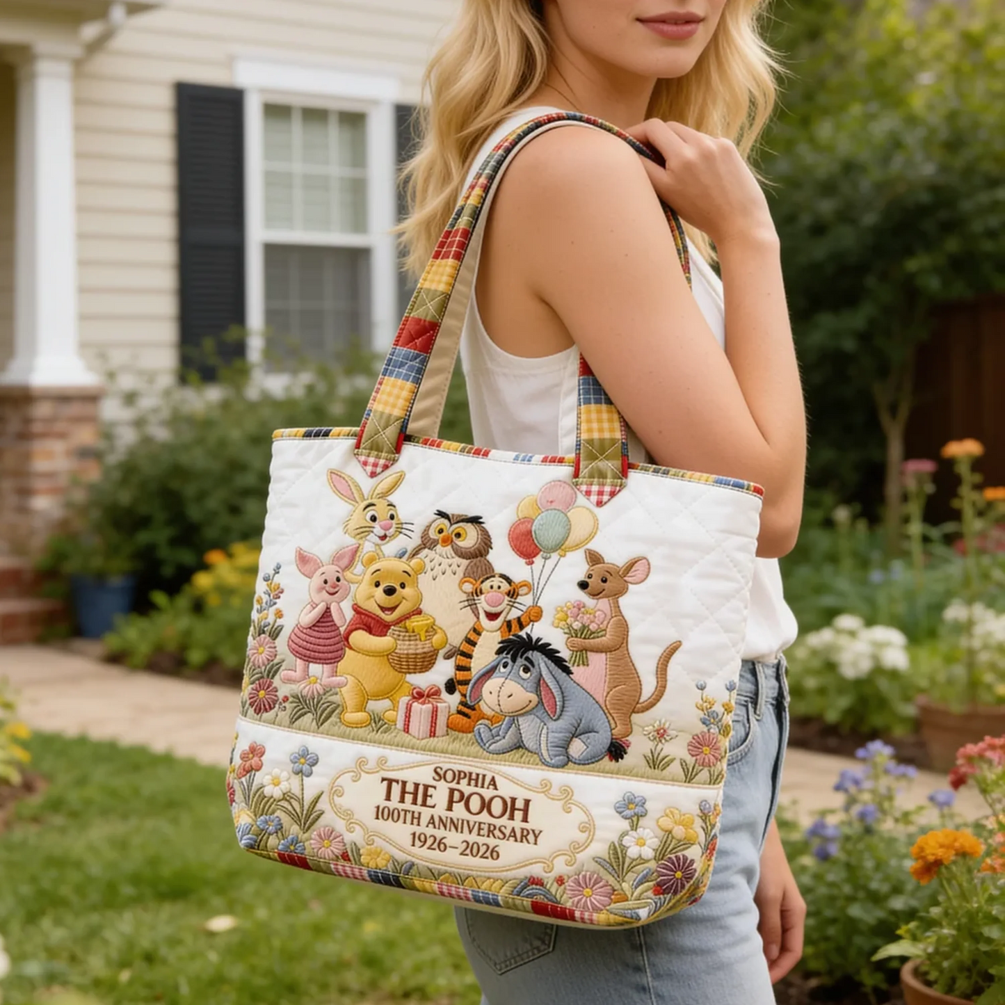 Honey Bear Celebrate 100 Years Of Friendship - Personalized Quilted Tote Bag