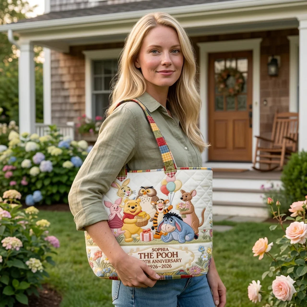 Honey Bear Celebrate 100 Years Of Friendship - Personalized Quilted Tote Bag