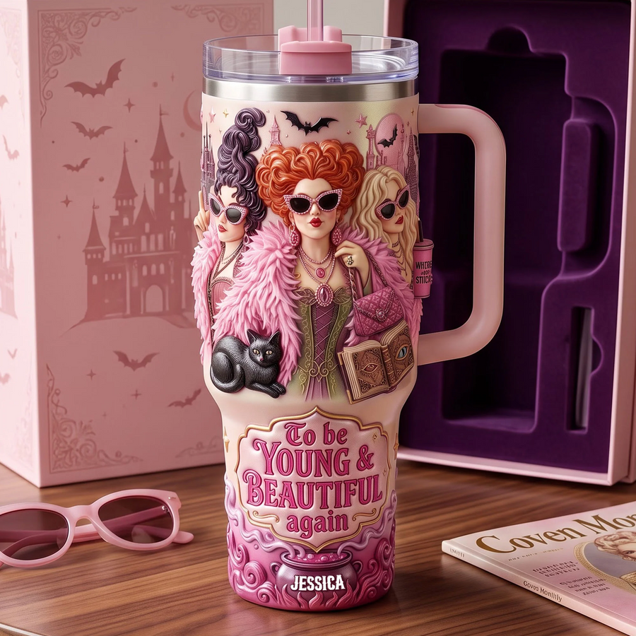 To Be Young & Beautiful Again, Retro Witch Sisters Tumbler - Personalized Tumbler