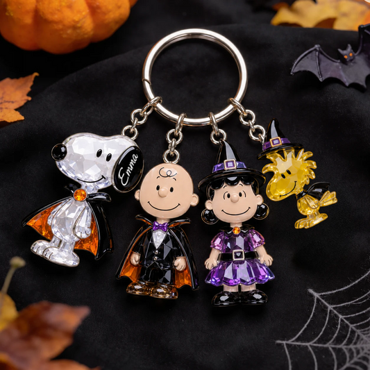 Halloween Comic Friends Keychain - Personalized Puppy Keychain With Charms