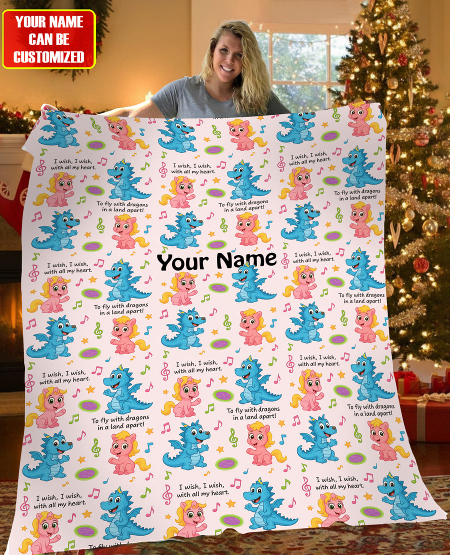 Personalized Dragon Blanket for Kids - Custom Name Cute Cartoon Blanket Gift