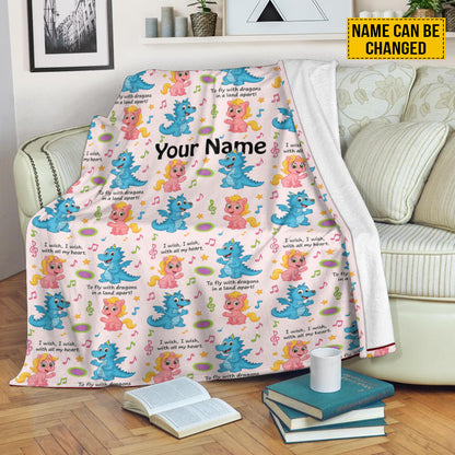 Personalized Dragon Blanket for Kids - Custom Name Cute Cartoon Blanket Gift
